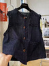 妹丫2026韓系木耳邊可疊穿外穿無(wú)袖牛仔馬甲背心外套女夏季上衣薄 深藍色牛仔 S 曬單實(shí)拍圖