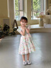 Dudant國際品牌女童連衣裙夏裝2026新款洋氣網(wǎng)紅吊帶裙小飛袖碎花公主裙 米杏色 100 cm 曬單實(shí)拍圖