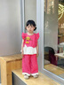 G.duck小黃鴨童裝女童夏裝套裝兒童服裝小童花邊兩件套女寶寶夏天衣服薄 火龍果色 100 cm 曬單實(shí)拍圖
