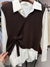 BSIEEBSiEE本澀2026春新款休閑風(fēng)春季馬甲V領(lǐng)系帶毛織襯衫兩件套 咖啡色 S 曬單實(shí)拍圖