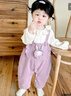 顆粒熊（KELIXIONG）女寶寶衣服秋裝背帶褲套裝嬰幼兒春秋季外出服長(cháng)袖洋氣兩件套 紫色 80 cm 曬單實(shí)拍圖