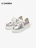 萊爾斯丹（le saunda）李施嬅同款春新款厚底休閑松糕板鞋小白鞋女7M50101 星光銀SVK37 曬單實(shí)拍圖
