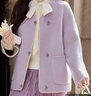 白鹿語(yǔ)新中式立領(lǐng)雙面呢大衣25冬季新款羊毛混紡盤(pán)扣外套女 紫色 L 曬單實(shí)拍圖