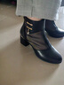 富貴鳥(niǎo)真皮女鞋春夏季皮鞋女粗跟網(wǎng)紗短靴子高跟女士百搭媽媽鞋鏤空涼鞋 FN0204/0031N黑色 （跟高5.8CM） 37 曬單實(shí)拍圖