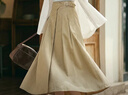 馬登復古卡其色廓爾格全棉百褶高腰 A字大擺工裝傘裙子半身裙女士 卡其色 M （100-115斤） 曬單實(shí)拍圖