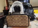 蔻馳（COACH）女包波士頓包單肩包斜挎包保齡球包 送女友禮物【送禮】 卡其棕拼黑 CW197 IMQRX 曬單實(shí)拍圖