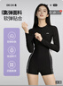 李寧（LI-NING）泳衣女連體長(cháng)袖防曬平角游泳衣女士保守顯瘦溫泉泳裝0861黑M 曬單實(shí)拍圖