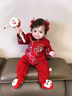 朵朵橙嬰兒衣服新生兒馬年連體衣春季滿(mǎn)月男寶寶百天周歲禮服爬服百日宴 酒紅連體衣+帽子+醒獅襪 80cm 曬單實(shí)拍圖