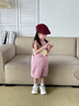 嘟嘟家兒童夏季背帶褲套裝男童夏裝短袖T恤褲子兩件套女童工裝褲童裝潮 淺丁香粉 90 曬單實(shí)拍圖