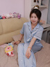維多利亞的秘密 楊冪同款 維密宅度假系列水光綢印花短袖睡衣套裝家居服可外穿 0N3F冰藍碎銀-短袖長(cháng)褲 11262801 S 曬單實(shí)拍圖