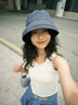 啄木鳥(niǎo)防曬帽女日系格紋漁夫帽夏季薄款透氣遮陽(yáng)盆帽甜美蝴蝶結可折疊款 深藍色 均碼 55-59cm可調節 曬單實(shí)拍圖