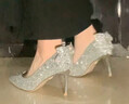 OLOEY高跟鞋成年禮18歲送閨蜜婚鞋新娘鞋水晶高級感細跟尖頭純欲不累腳 【銀色】 9cm亮片蝴蝶結高跟鞋 37 碼 2025新款高端大氣送女朋友高跟鞋 曬單實(shí)拍圖
