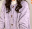 2025秋冬季新款溫柔風(fēng)圓領(lǐng)牛角扣針織開(kāi)衫女寬松軟糯百搭毛衣外套 紫色 均碼 曬單實(shí)拍圖
