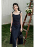 鹿向南深藍色牛仔吊帶連衣裙女2025夏新款度假長(cháng)裙 深藍色連衣裙 S 曬單實(shí)拍圖