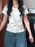 燦圖韓系純色正肩短袖t恤女裝夏季新款內搭打底衫百搭修身顯瘦上衣服 花灰色 M 曬單實(shí)拍圖