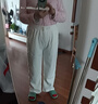 皮爾卡丹（pierre cardin）窄版雪尼爾闊腿褲女秋冬季2026新款高腰休閑褲松緊腰燈芯絨直筒褲 米白色春秋 3XL 150-175斤 曬單實(shí)拍圖