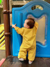 貝戀妍純棉寶寶爬爬服戶(hù)外嬰兒爬行服連體衣服兒童外出罩衣防臟全身春夏 陽(yáng)光奶黃 90cm 80-85 曬單實(shí)拍圖
