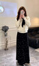 歐迪惠（Oudihui）2026年新款春季連衣裙女裝韓系千金穿搭蝴蝶領(lǐng)結針織毛衣波點(diǎn)裙子 杏色毛衣+黑色波點(diǎn)裙 S 曬單實(shí)拍圖