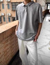 格斯嵐帝美式重磅解構polo衫短袖t恤男女夏季cleanfit拼接翻領(lǐng)半截袖上衣 淺灰色 XL 【120-145斤】 曬單實(shí)拍圖