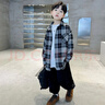 兒童裝男童襯衫春秋款2026新款春裝中大童格子男孩春季外套襯衣潮 黑色 150 曬單實(shí)拍圖