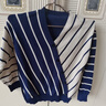 翎悅輕熟風(fēng)毛衣針織衫女韓版新款春秋裝外穿洋氣V領(lǐng)氣質(zhì)打底衫上衣女 深藍+米色條紋 2XL 建議125-135斤 曬單實(shí)拍圖