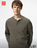 優(yōu)衣庫男裝女裝情侶華夫格亨利領(lǐng)套頭衫長(cháng)袖T恤479784 482766 482766/57深橄欖色 XL 曬單實(shí)拍圖