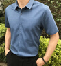 羅蒙（ROMON）絲光棉短袖襯衫男夏季薄款寬松透氣商務(wù)休閑中年格子免燙修身襯衣 2315藍色 2XL 180【建議155-170斤】 曬單實(shí)拍圖