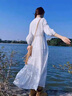 花語(yǔ)志長(cháng)袖白色連衣裙女春夏季2026新款高級感氣質(zhì)小個(gè)子純欲沙灘長(cháng)裙子 白色長(cháng)袖V領(lǐng)設計感鏤空初戀裙 S 【建議115斤以?xún)取?曬單實(shí)拍圖