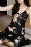 絲語(yǔ)蓮花（LE LOTUS D'EZE）100%桑蠶絲深色系長(cháng)款吊帶睡裙女輕奢真絲連衣裙度假風(fēng)打底可外穿 墨色花吟 M (160/80B) 曬單實(shí)拍圖