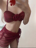 JUZEELY泳衣女純欲風(fēng)性感辣妹立體花朵抹胸小胸裙款三件套比基尼游泳衣女 酒紅色 M 曬單實(shí)拍圖