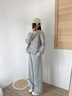 法貝莎品牌小香風(fēng)休閑套裝女2026春季新款圓領(lǐng)短外套通勤闊腿褲兩件套 淺花灰 S 曬單實(shí)拍圖