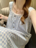 倩升甜美公主風(fēng)無(wú)袖花邊睡裙女帶胸墊2026夏新款高級感休閑寬松家居服 ZR2050 藍色格子 M 曬單實(shí)拍圖