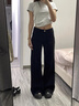 棉致韓版高腰微喇牛仔褲女春秋季新款寬松垂感顯瘦小個(gè)子休閑直筒褲子 021黑色【高品質(zhì)】 L 105-120斤 曬單實(shí)拍圖