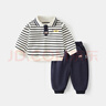 贏(yíng)一貝（Yingyibei）男童套裝秋冬裝洋氣新款帥氣童裝寶寶衛衣嬰兒束腳褲冬季兒童衣服 條紋 90 曬單實(shí)拍圖