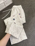 魯雅爾美式扎染刺繡休閑褲子男春秋季直筒寬松百搭cleanfit高級感長(cháng)褲子 白灰色 XL 曬單實(shí)拍圖