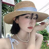 溪谷幽幽蝴蝶結格子系帶平頂草帽女夏季田園風(fēng)出游海邊帽子遮陽(yáng)防曬帽禮帽 蝴蝶結飄帶草帽 均碼 曬單實(shí)拍圖