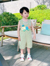 嘟嘟家兒童夏季背帶褲套裝男童夏裝短袖T恤褲子兩件套女童工裝褲童裝潮 豆綠色 100 曬單實(shí)拍圖