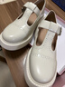 哈森（Harson）厚底樂(lè )福鞋秋季英倫風(fēng)小皮鞋復古風(fēng)布洛克女單鞋HL259049 米白色 39 曬單實(shí)拍圖
