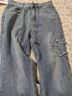 衣然呈品復古蝴蝶微喇叭牛仔褲女士春秋款大碼胖mm高腰寬松顯瘦毛邊褲子女 藍色 M 【建議100-110斤】 曬單實(shí)拍圖
