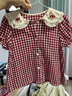 幼歌（YOUGE）嬰幼繡花娃娃領(lǐng)泡泡袖短袖襯衫甜美上衣 紅白格上衣 90 cm 曬單實(shí)拍圖