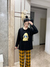 媞妮歐（DINIO）女士新款帶胸墊睡衣女純棉春秋季卡通圓領(lǐng)寬松女士家居服套裝格子 曬單實(shí)拍圖