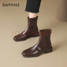 達芙妮短靴女秋冬新款加絨馬丁靴冬季靴子法式踝靴瘦瘦靴 棕色絨里 37 曬單實(shí)拍圖