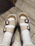 百麗復古雙飾扣勃肯鞋女2026夏新商場(chǎng)同款厚底增高拖鞋F5T1DBT6 米色 37 曬單實(shí)拍圖