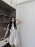 奢曼琳夏季帶胸墊睡裙女冰絲吊帶2025年新款睡衣美背夏天薄款寬松家居服 001-米白 (帶胸墊) L 【適合90-105斤】 曬單實(shí)拍圖