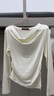 ELLE白色設計感綿羊毛長(cháng)袖T恤女2024冬新款修身顯瘦獨特別致上衣 白色 M 曬單實(shí)拍圖