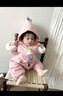 班喜迪嬰兒衣服冬裝嬰幼兒連體衣加絨寶寶哈衣爬服夾棉公主外出服秋冬季 粉色 90cm 曬單實(shí)拍圖