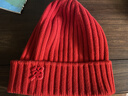 鄂爾多斯1980頭道絨|純羊絨刷繡logo抽條紅色女毛線(xiàn)帽秋冬 大紅 50cm 曬單實(shí)拍圖