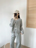 法貝莎品牌小香風(fēng)休閑套裝女2026春季新款圓領(lǐng)短外套通勤闊腿褲兩件套 淺花灰 S 曬單實(shí)拍圖