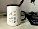 簡(jiǎn)約陶瓷馬克杯喝水杯帶蓋勺創(chuàng  )意個(gè)性潮流情侶款一家人家用牛奶杯 掙錢(qián)的（陶瓷杯蓋+水滴勺）約380ml 曬單實(shí)拍圖