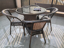 藤印象庭院桌椅套裝戶(hù)外陽(yáng)臺露天休閑茶桌椅室外編藤椅家用藤椅三件套 4椅+90黑玻璃圓桌【送坐墊】 曬單實(shí)拍圖